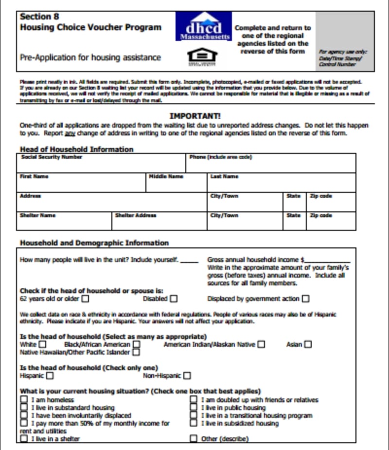 Housing Choice Voucher Program - Pre-Application for assistance